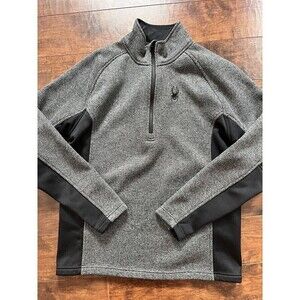 Spider Mens Gray Black 1/4 Zip Long Sleeve Pull Over Mens Large